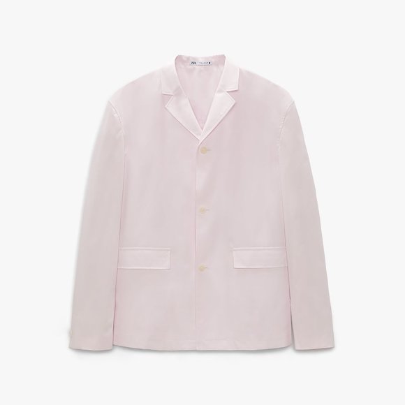 ZARA Men's PINK POPLIN SUIT JACKET BLAZER SZ 40 Lightweight Summer Lined COTTON - Picture 2 of 8